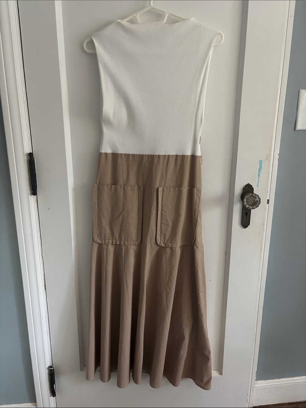 Zara Two-Tone Sleeveless Maxi Dress in Cream and Tan